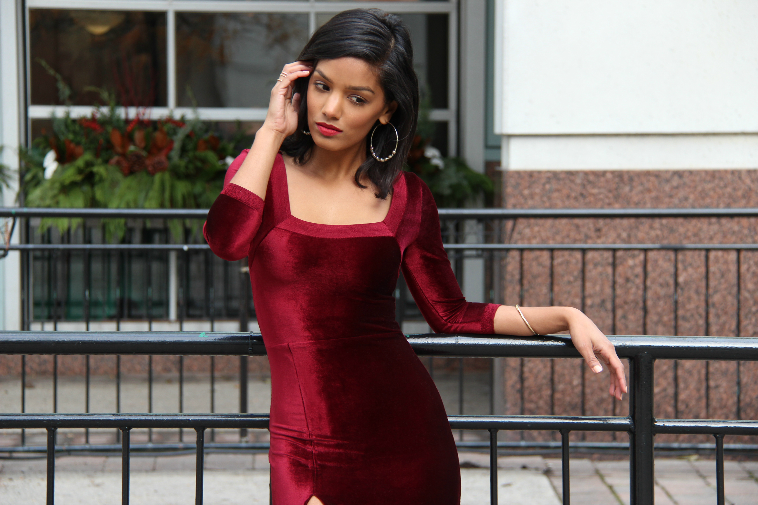 DIY Red Velvet Holiday Dress with Slit by Sweet Shard