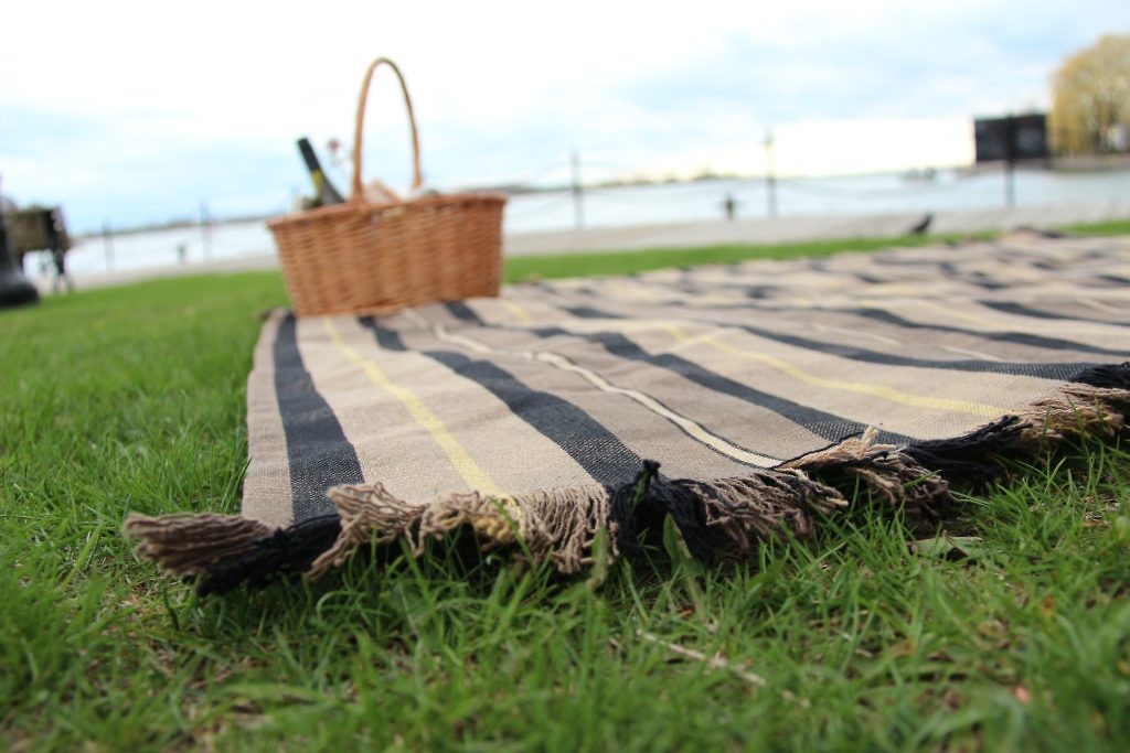 DIY picnic blanket laid on grass