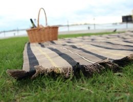 DIY picnic blanket laid on grass